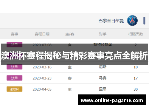 澳洲杯赛程揭秘与精彩赛事亮点全解析